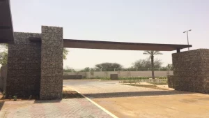 Entrance Canopy with Gabion wall